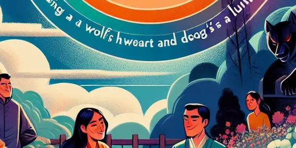 A triptych illustrating emotional idioms: joyful picnic in a vibrant landscape, a sinister figure in a dark alley, and an open book with floating idioms.